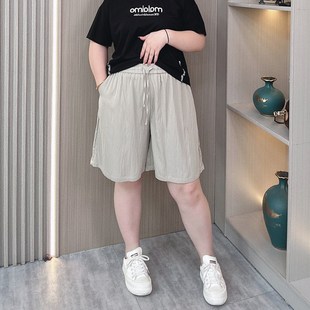 女装 薄款 大码 夏季 胖mm宽松遮胯显瘦阔腿速干 高腰抽绳短u裤 五分裤