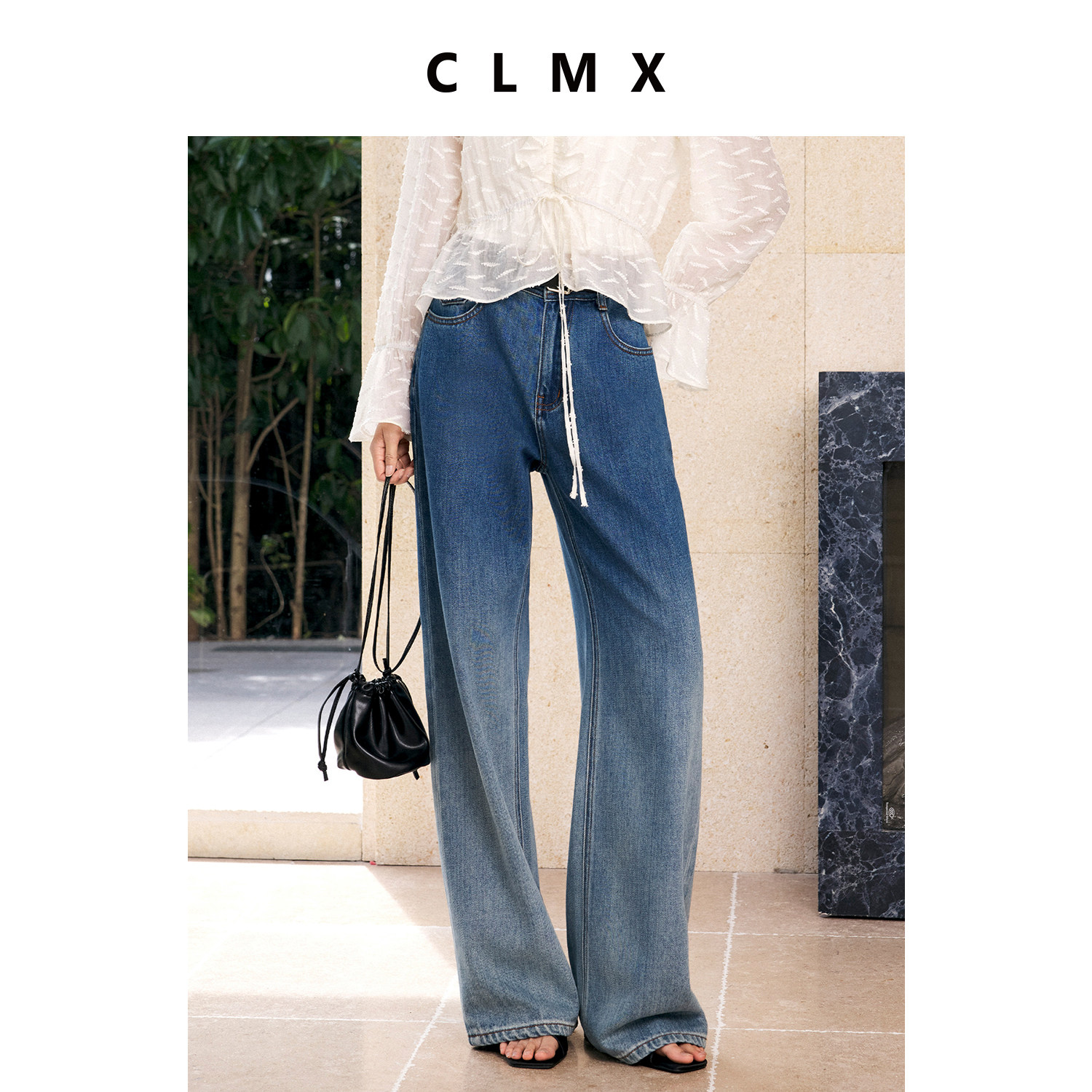 CLMX棉质修身渐变牛仔裤女通勤