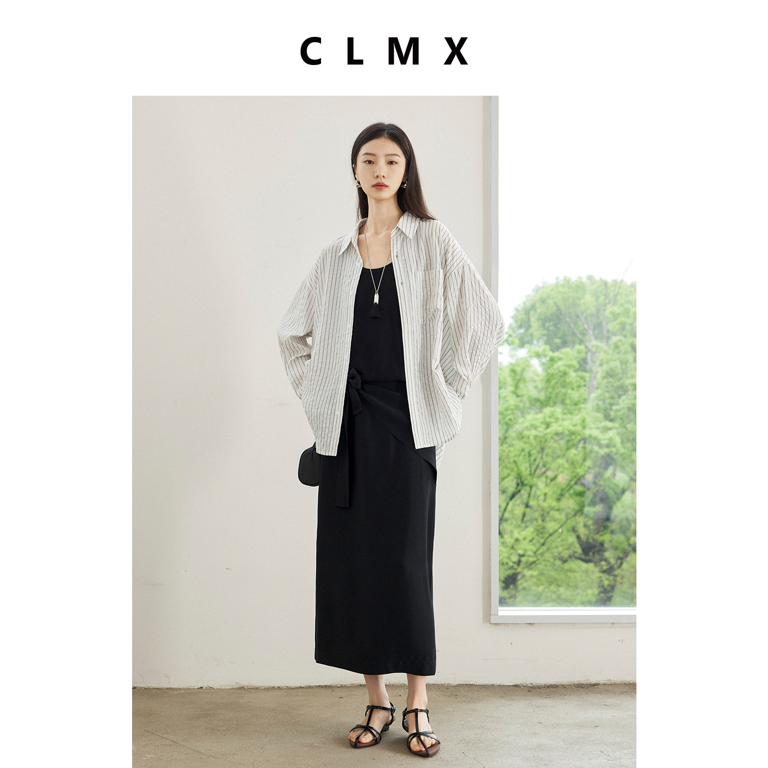 CLMX莫代尔宽松薄款长袖条纹休闲衬衣女春夏通勤高级衬衫上衣
