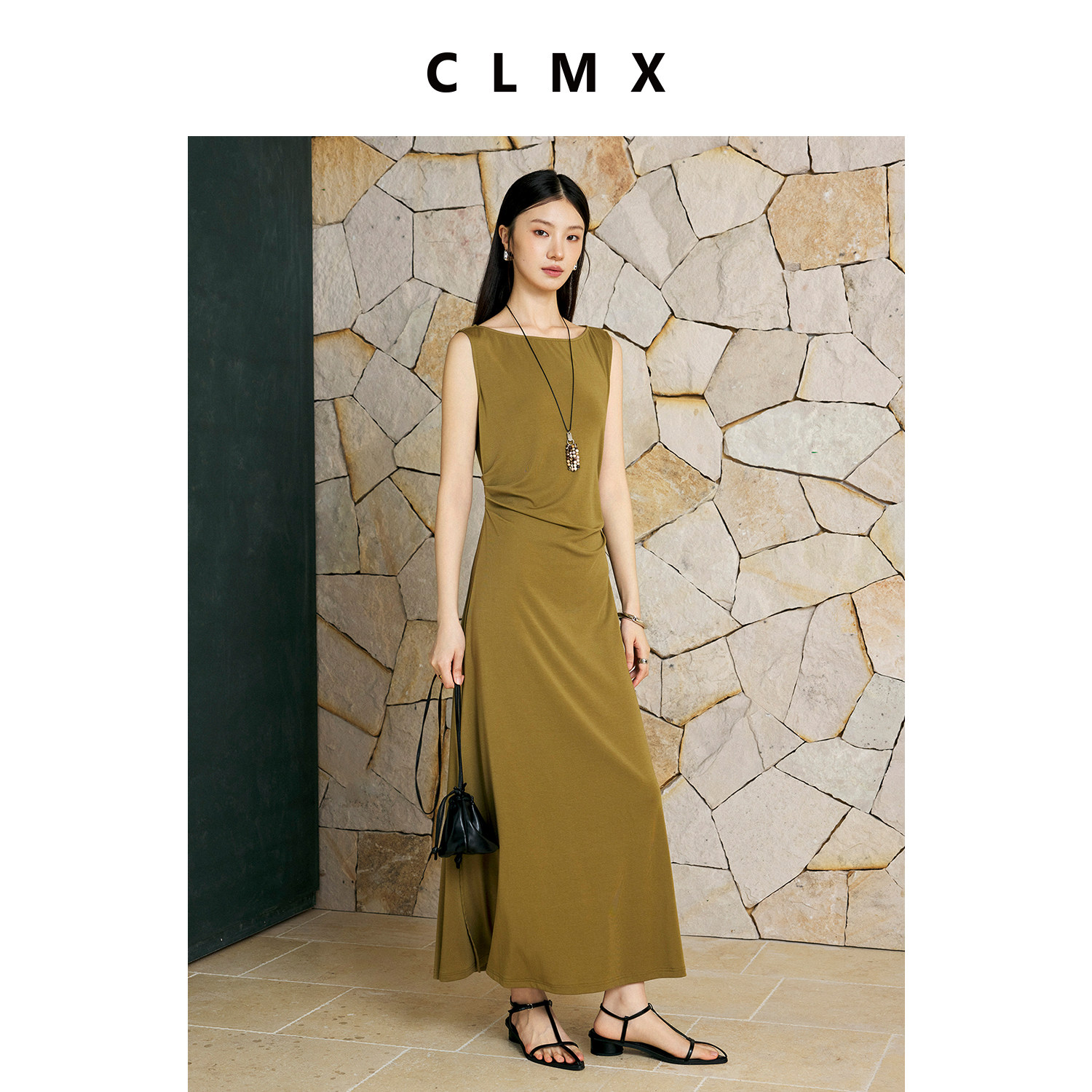 CLMX莱赛尔一字领修身连衣裙