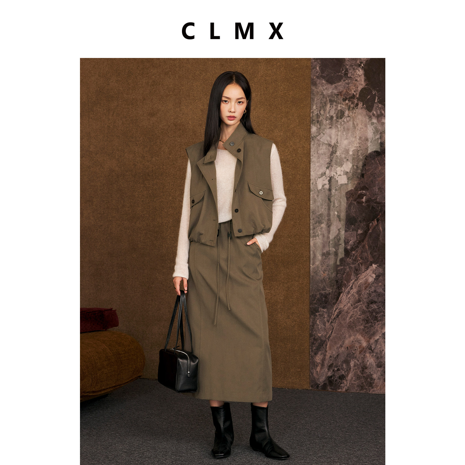 CLMX莱赛尔棉马甲长裙套装女秋季
