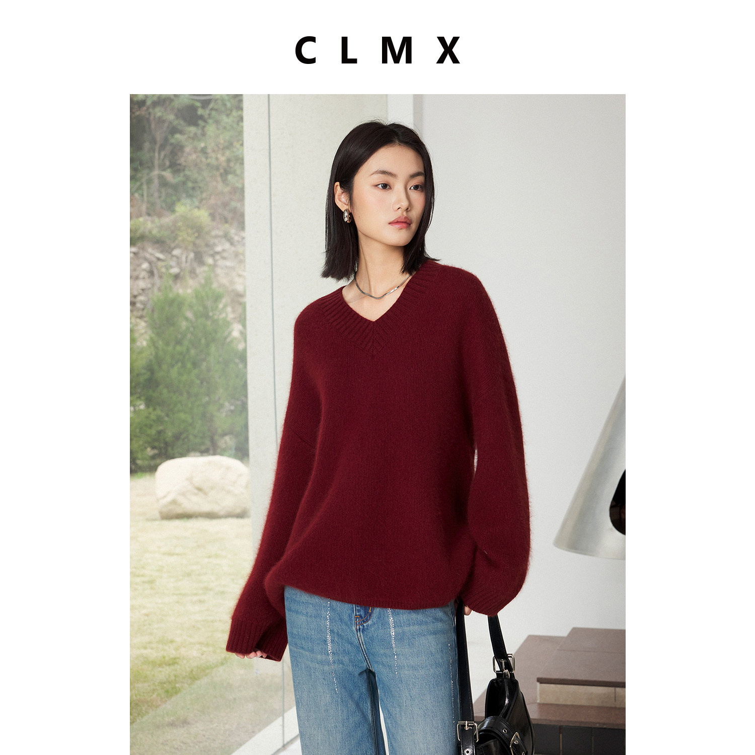 CLMX蓬松亲肤柔绒感羊毛混纺纱线针织衫加厚经典V领长袖套头毛衣,女装/女士精品,毛针织衫,淘宝优惠券,粉丝福利购,淘宝优惠卷