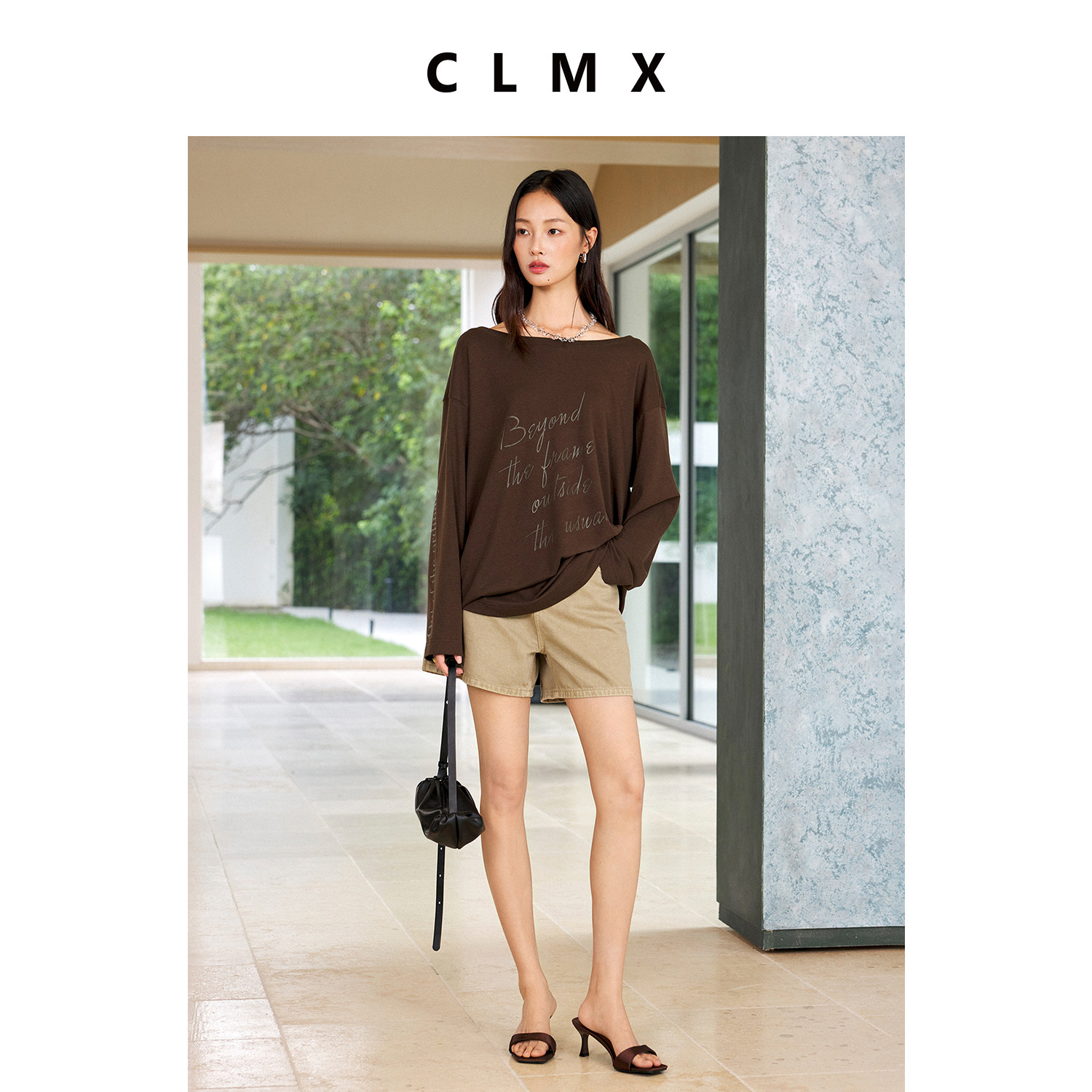 CLMX莱赛尔棉一字领T恤女通勤