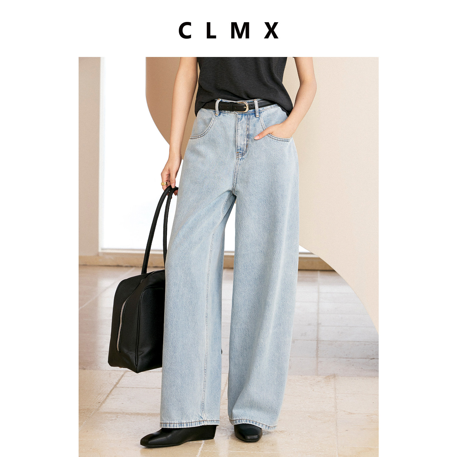CLMX纯棉复古蓝色女窄脚牛仔裤