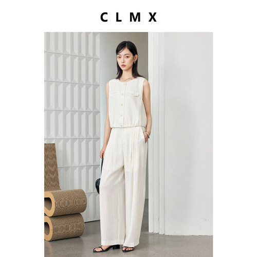 CLMX亚麻无袖上衣直筒裤套装