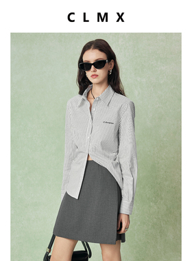 CLMX高密平纹精纺羊毛混纺面料高智感老钱风双层开衩A型西装裙裤