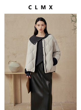 CLMX双色正反两穿圆领羽绒服莱赛尔锦纶混纺秋冬通勤上衣外套女