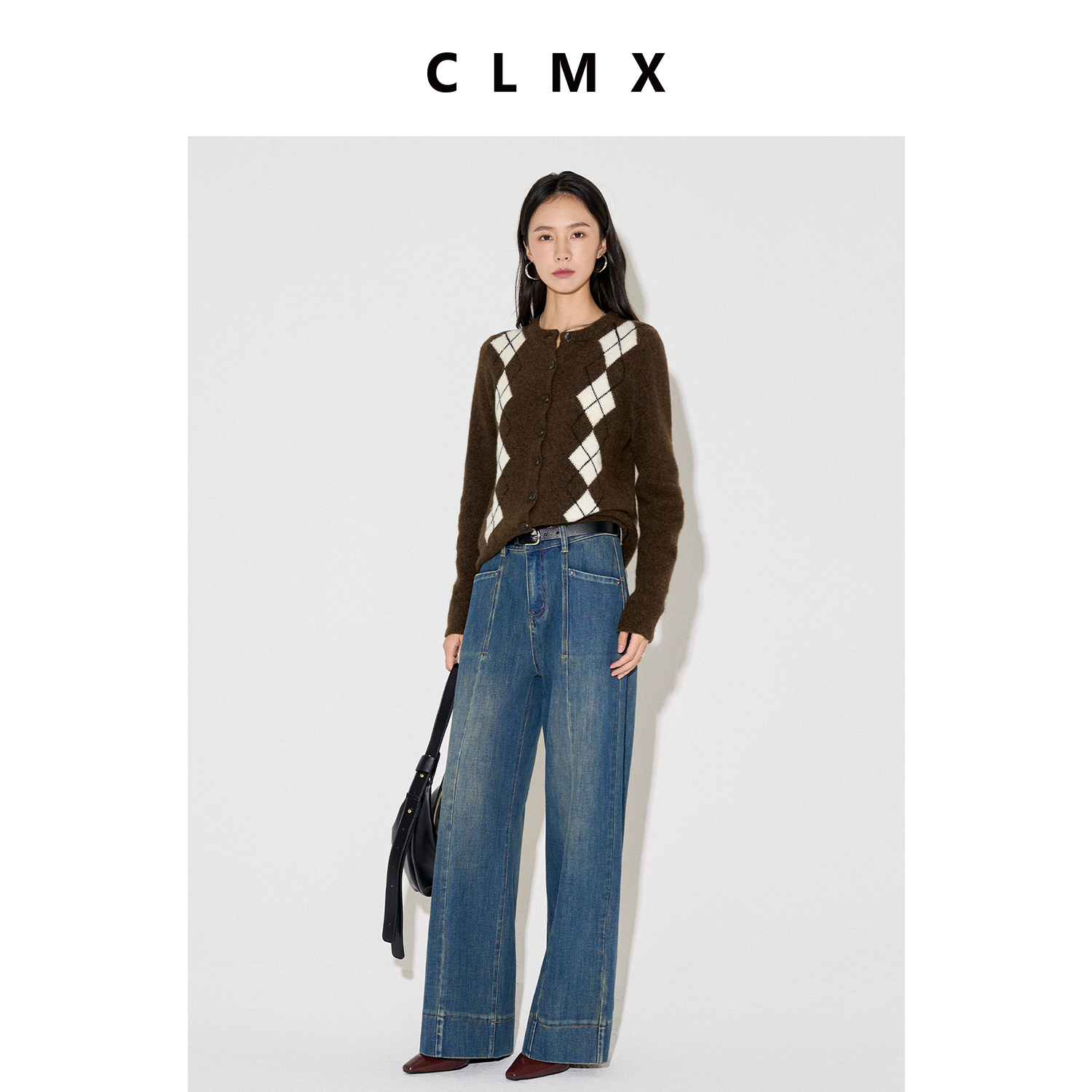 CLMX舒适百搭直筒牛仔裤斜纹棉混纺牛仔面料秋冬通勤裤子女