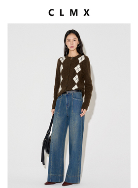 CLMX舒适百搭直筒牛仔裤斜纹棉混纺牛仔面料秋冬通勤裤子女