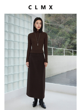 CLMX双面复合针织布经典立裁H型包容性好打造建筑感松紧腰半身裙