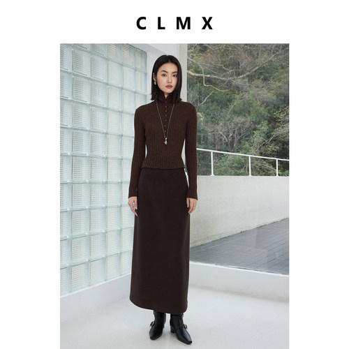 CLMX双面复合针织布经典立裁H型包容性好打造建筑感松紧腰半身裙