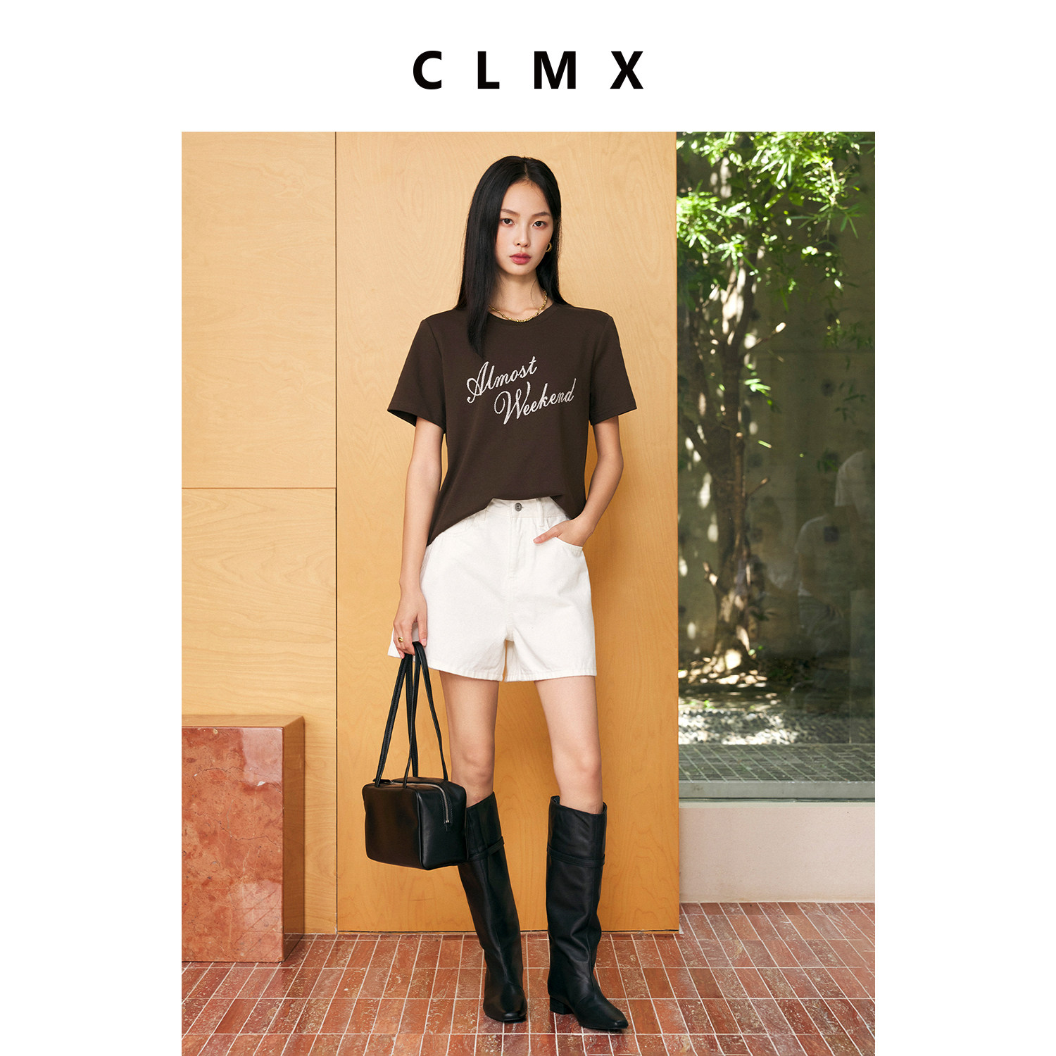 CLMX复古棉质字母刺绣女T恤