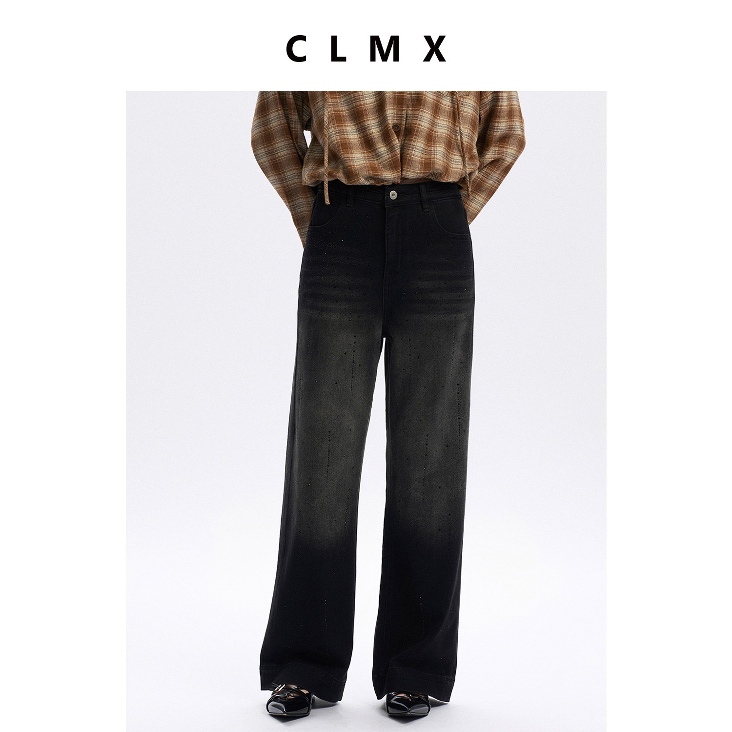 CLMX显瘦显时髦宽松牛仔裤怀旧水洗棉混纺面料秋季通勤裤子女