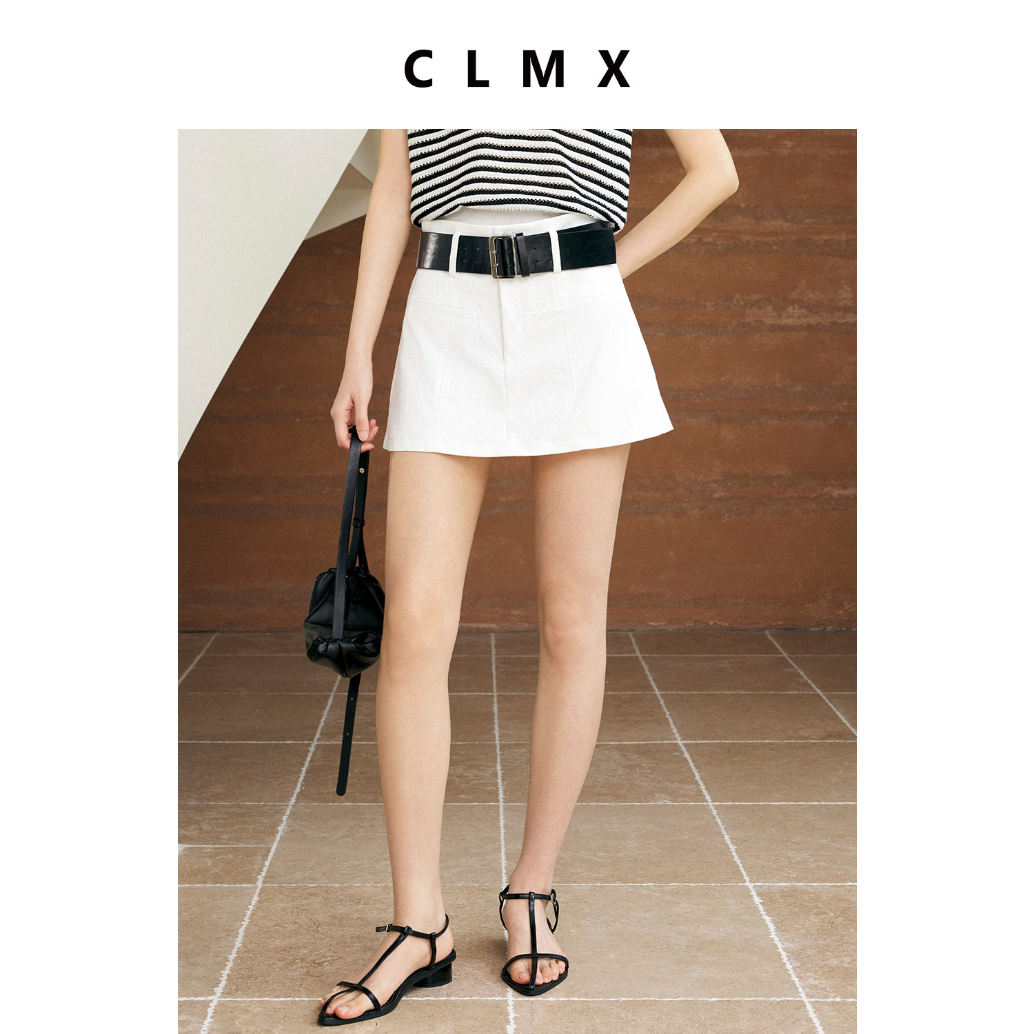 CLMX复古直筒牛仔半身裙可配腰带
