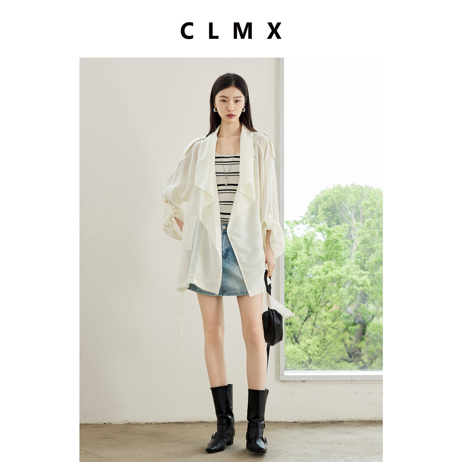 CLMX莱赛尔棉中长款翻领薄款风衣女春夏通勤宽松高级气质上衣外套