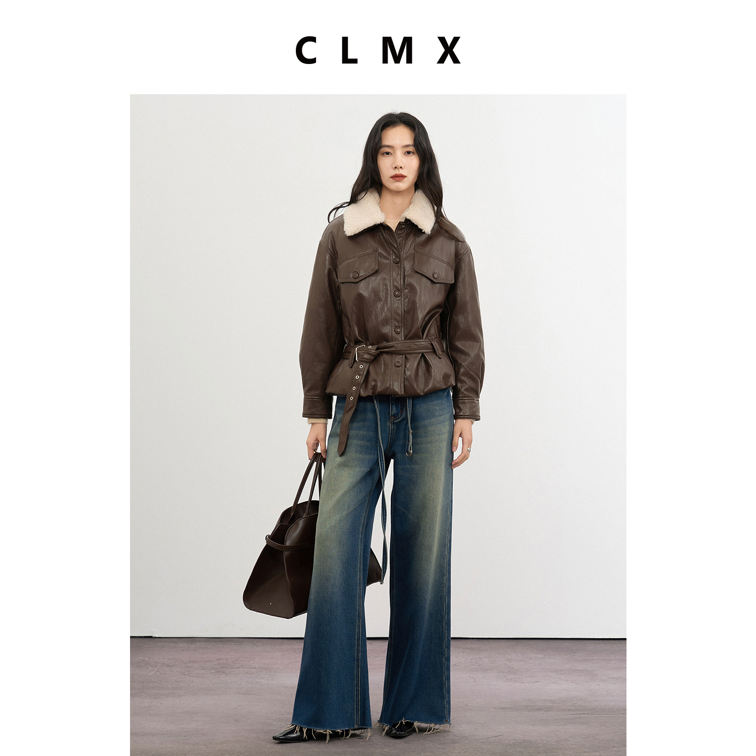 CLMX廓形设计美学尽显时髦90白鸭绒保暖可脱卸毛领翻领羽绒服