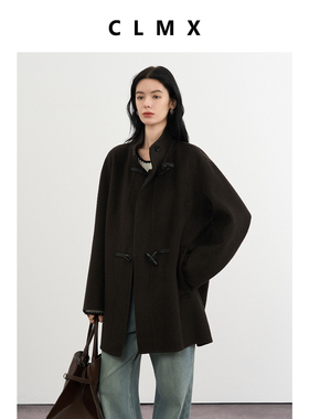CLMX造型感立领大衣短顺毛羊绒羊毛双面呢中长款秋冬通勤外套上衣