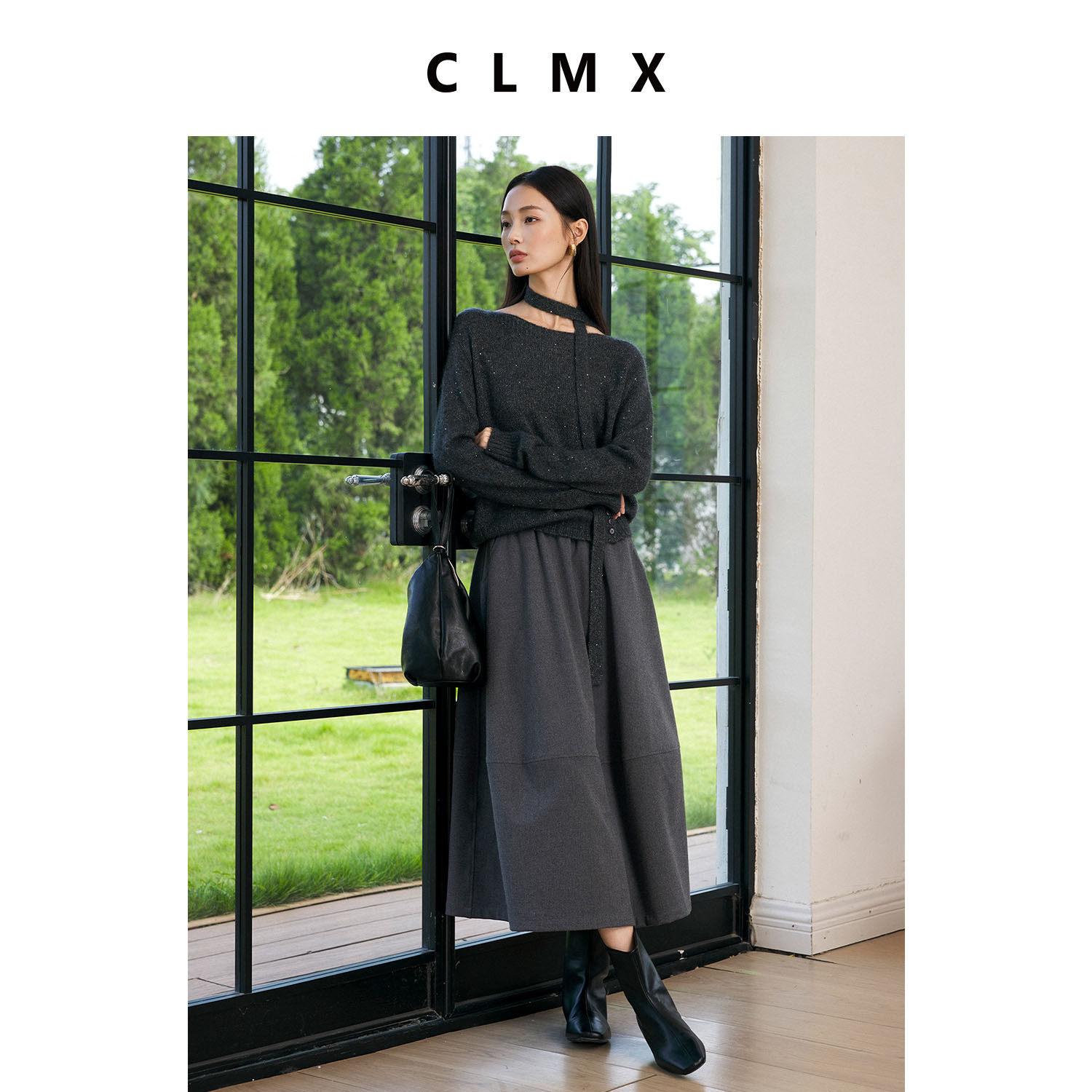 CLMX绵羊毛山羊绒亮片针织衫女