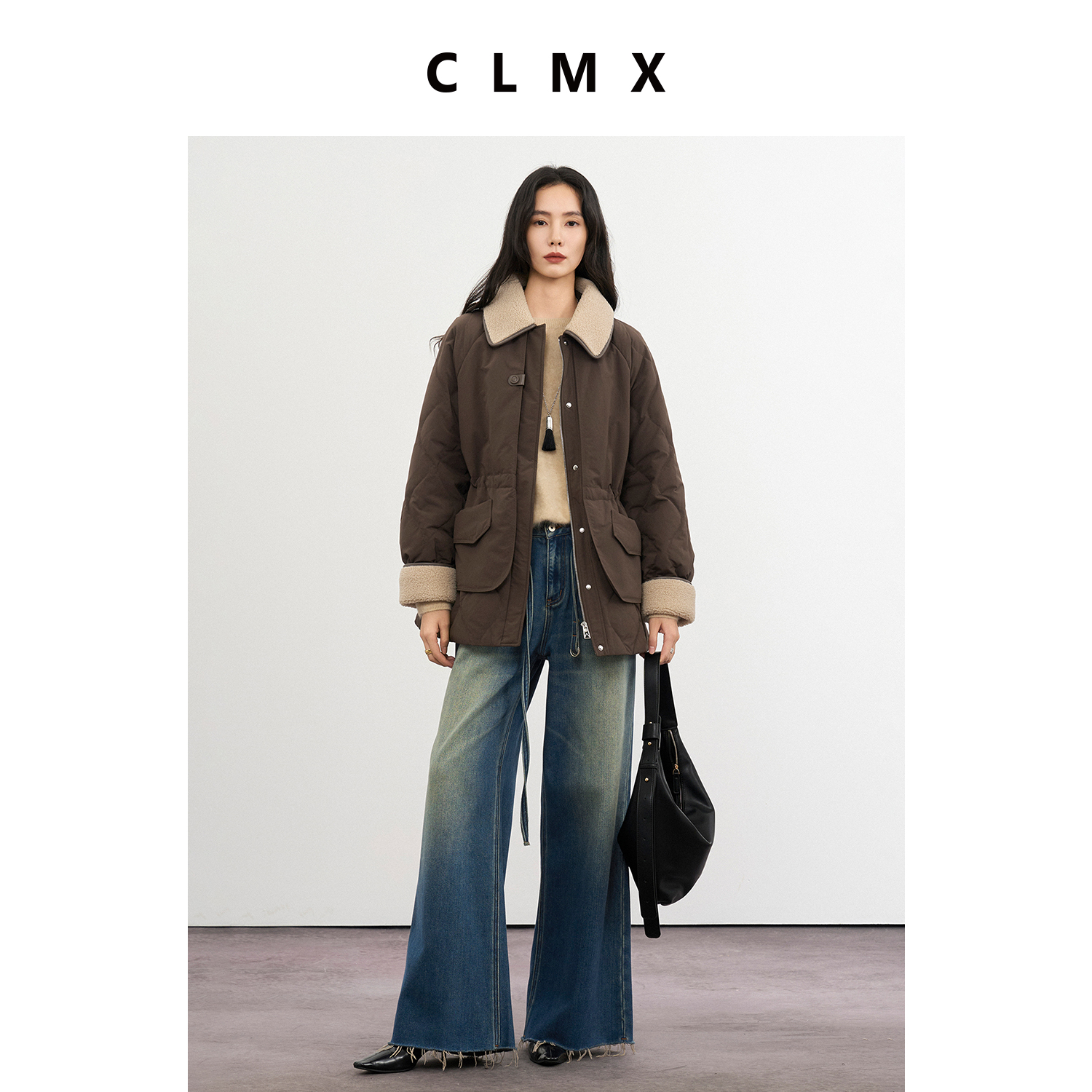 CLMX保暖减龄羽绒外套女白鸭绒