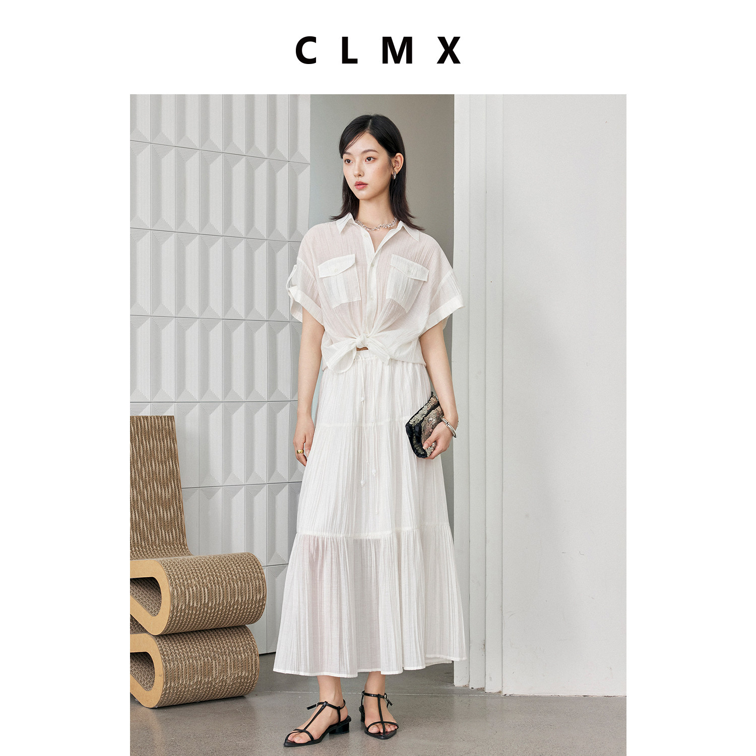 CLMX夏季通勤衬衫长裙两件套