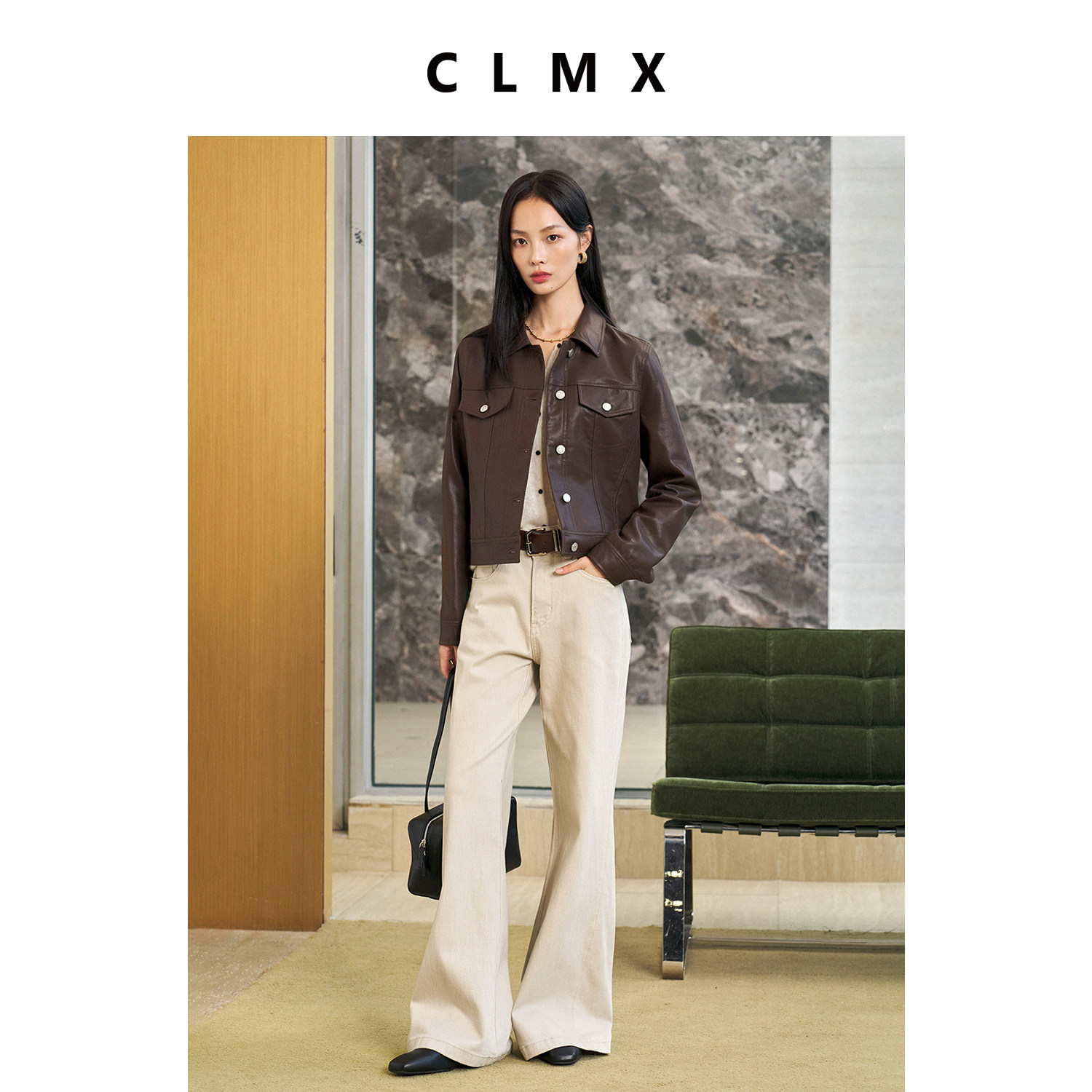 CLMX复古棕机车短夹克女通勤