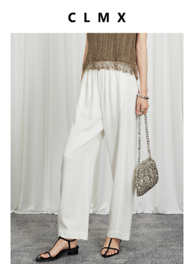 CLMX甄选透风莱赛尔粗斜纹面料 百搭通勤风松紧腰宽松小脚阔腿裤