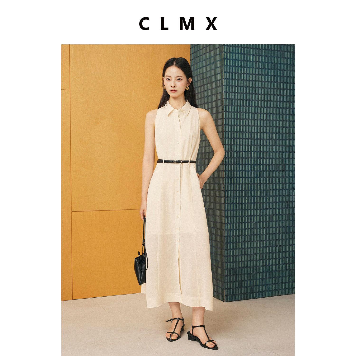 CLMX法式无袖收腰衬衫连衣裙