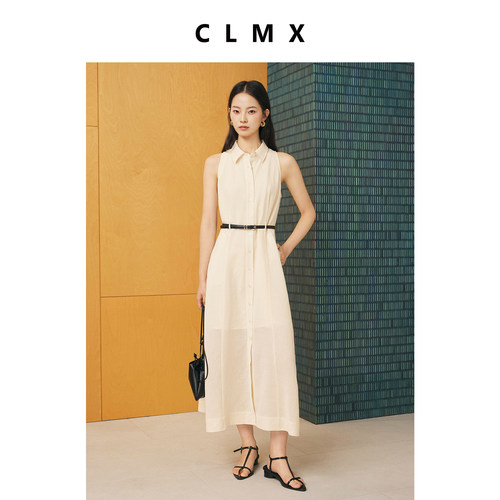 CLMX法式无袖收腰衬衫连衣裙