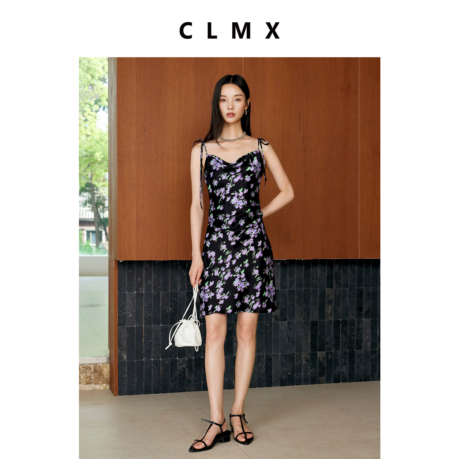 CLMX醋纤夏季印花荡领连衣裙