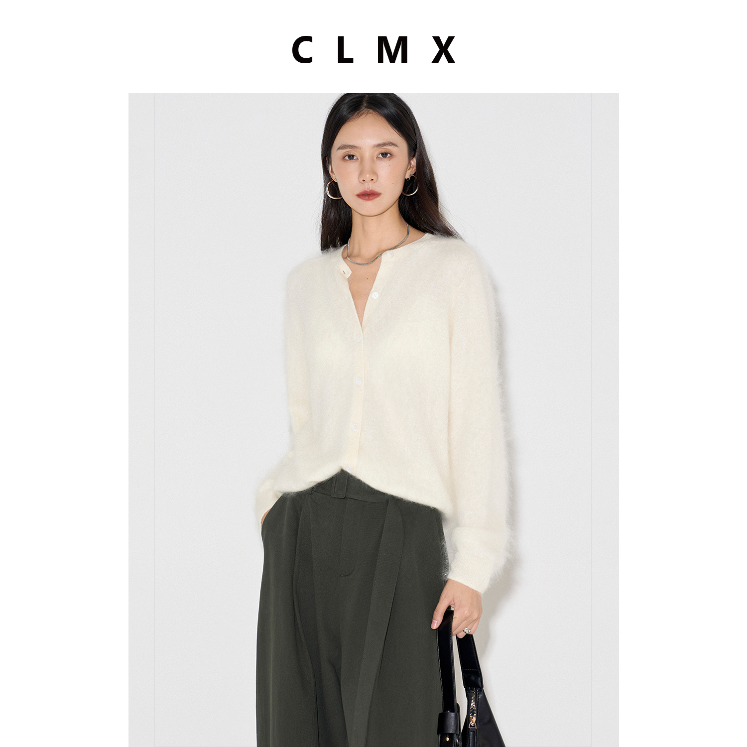 CLMX随性慵懒感纯色通勤开衫水洗长毛亲肤羊绒面料秋冬休闲上衣女