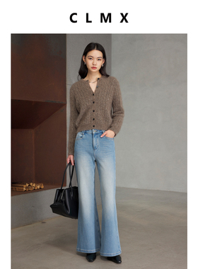 CLMX时装感柔绒马海毛小珠片银丝纱宽松廓形显瘦舒适松弛开衫毛衣