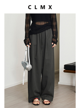 CLMX简约纯色微弹裤子斜纹肌理莱赛尔棉混纺面料抽绳休闲裤女