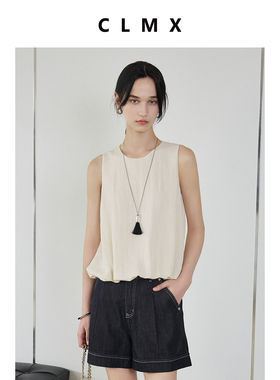 CLMX软糯筋骨透风莱赛尔棉牛仔 休闲感立体压褶显瘦牛仔阔腿短裤