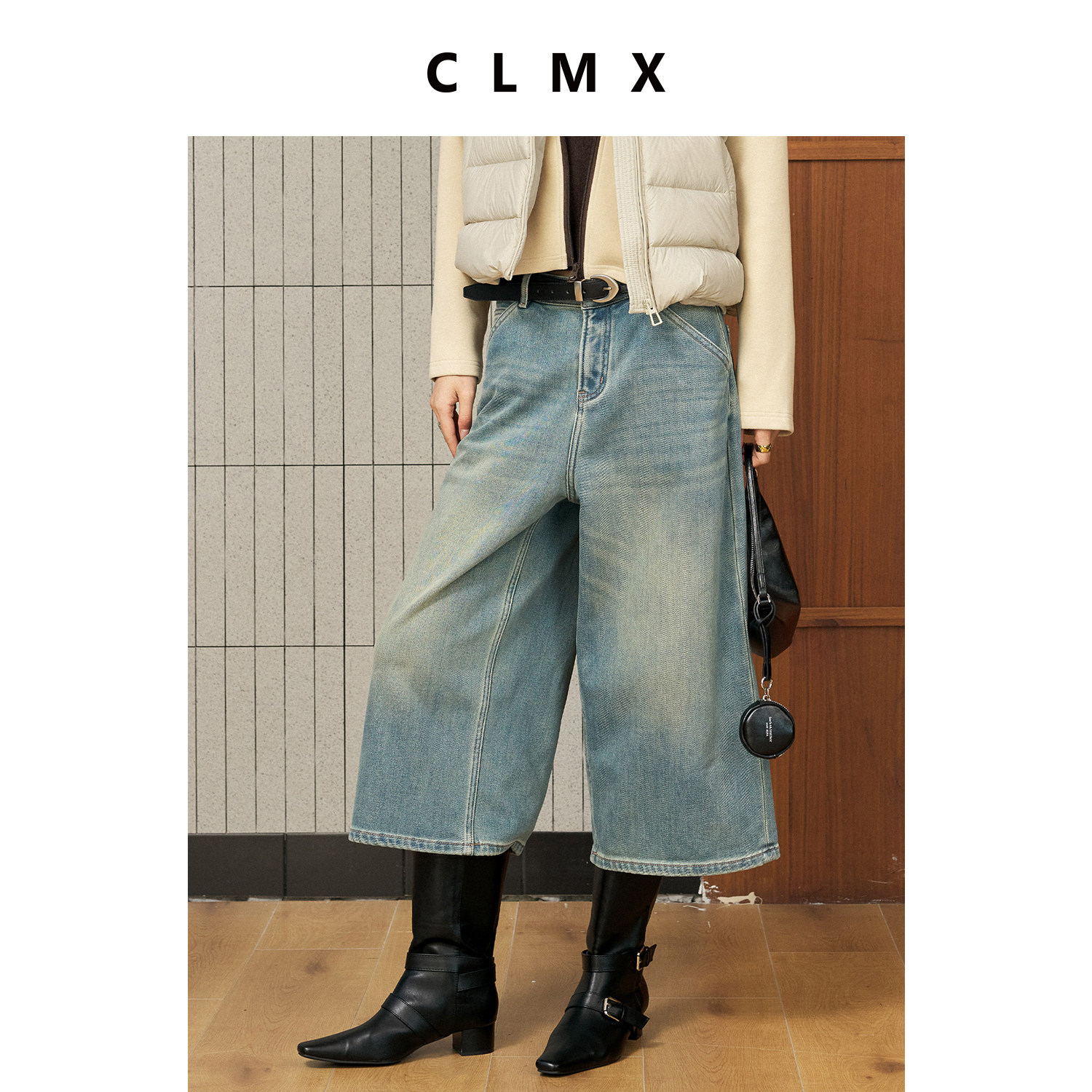 CLMX加绒阔腿七分牛仔裤女通勤