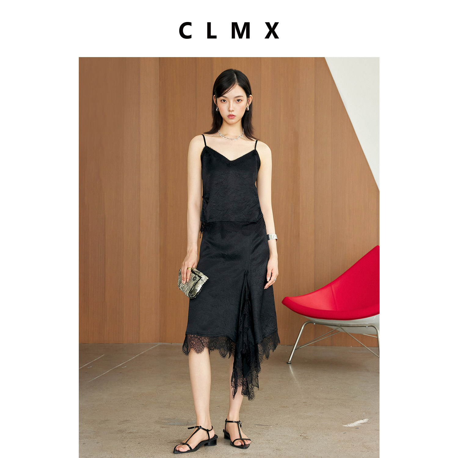 CLMX夏季醋纤吊带不对称裙套装