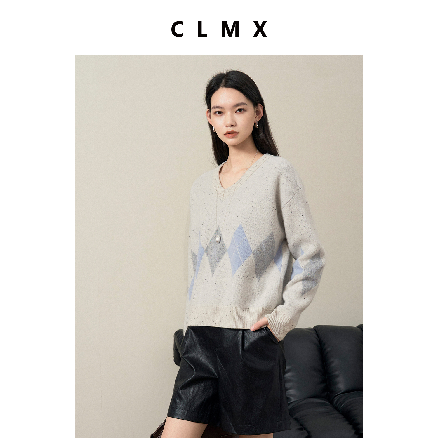 CLMX无束缚哑光羊皮肌理感金属丝PU皮老钱风直筒版型显瘦显高短裤