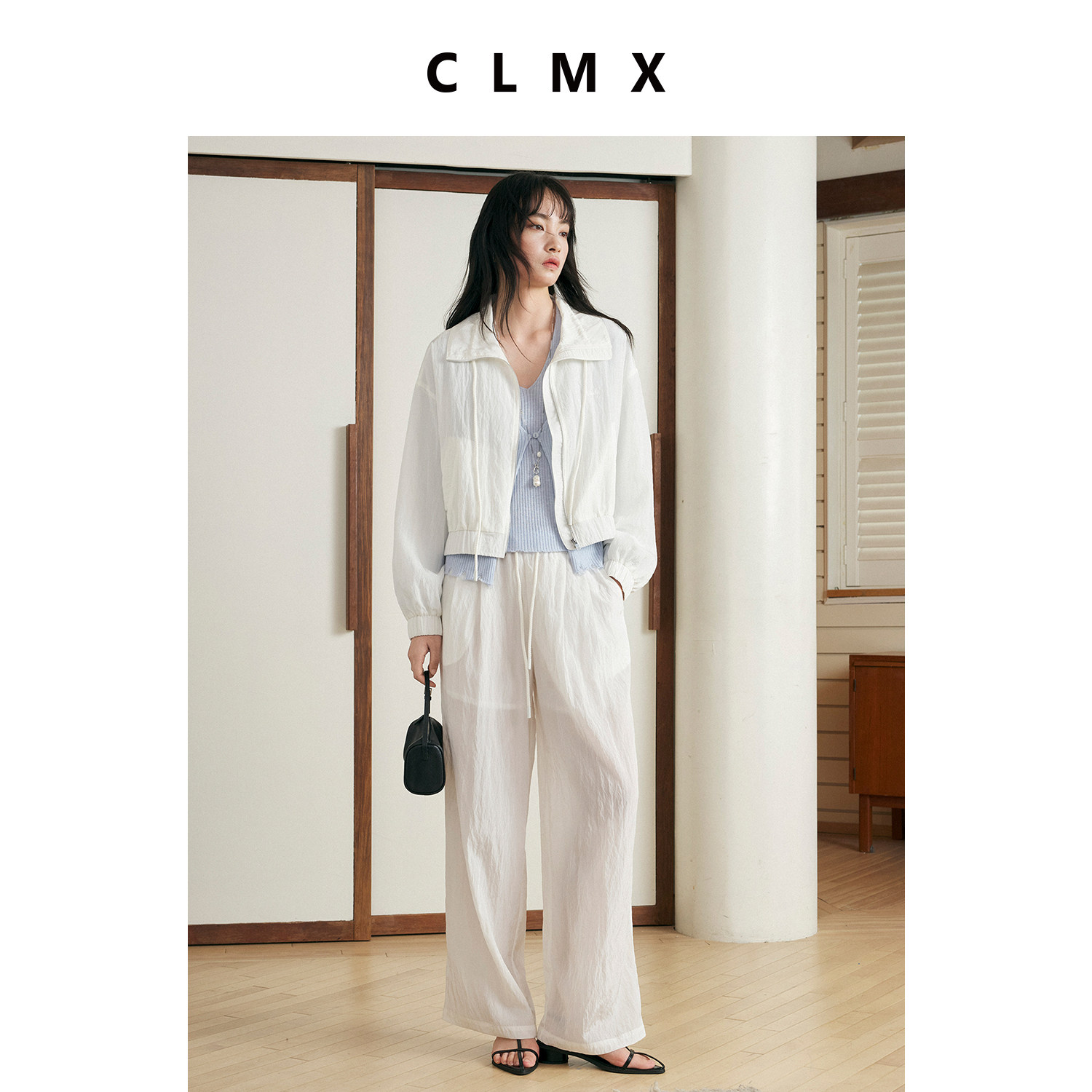 CLMX春季女薄款立领抽绳套装