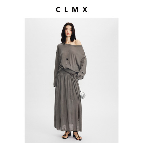 CLMX60支精纺羊毛一字领针织套装