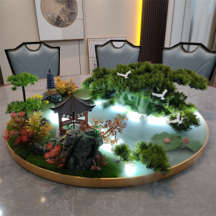 饰盆景花 餐桌中间摆花喷雾化流水灯光遥控桌D摆转盘花摆圆桌芯装