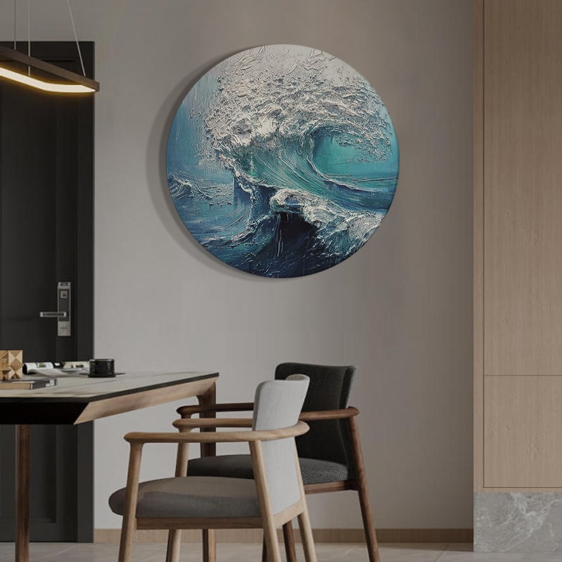 圆形进门玄关挂画石英砂r丙烯肌理画3d立体客厅装饰画高档轻奢壁图片