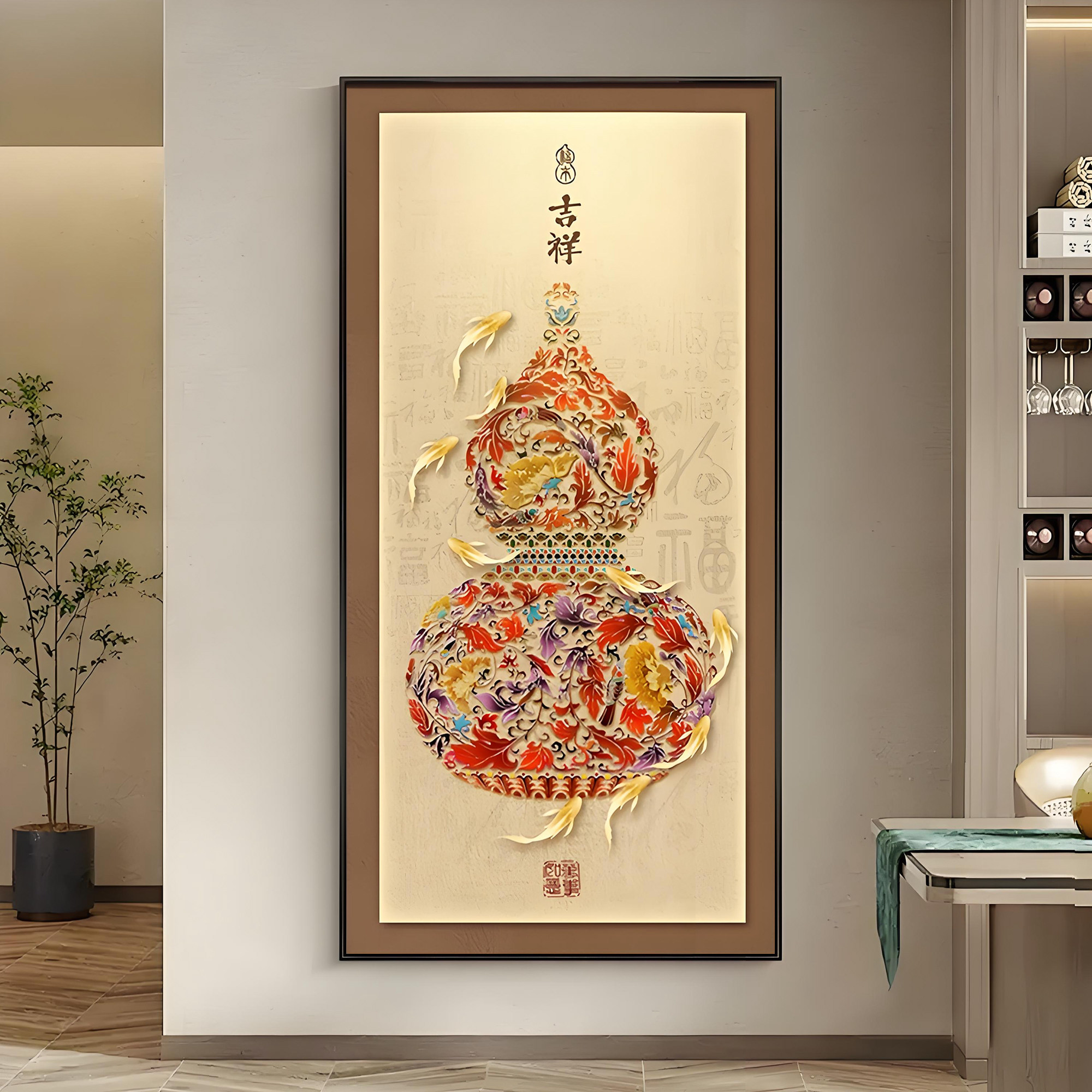 风水葫芦吸财进宝壁画入户走廊装饰画客厅公司酒店通用发财装饰画