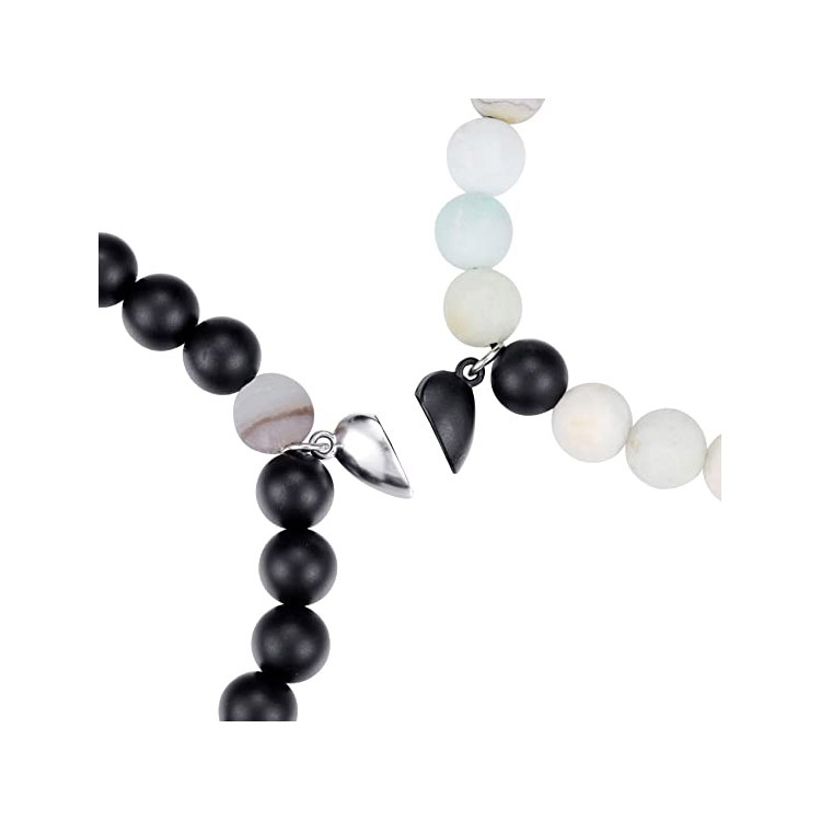 亚马逊爆款 天然石磨砂亚马逊爱心相吸手链 男女通用编制手链手串