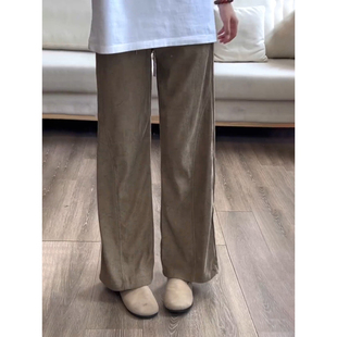 咖色暗纹重磅运动卫裤男款秋季高腰垂感阔腿裤直筒美式斜切休闲裤