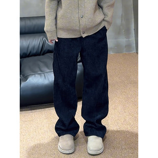 美式水洗牛仔休闲裤男款秋冬青少年加绒加厚裤子直筒宽松运动卫裤
