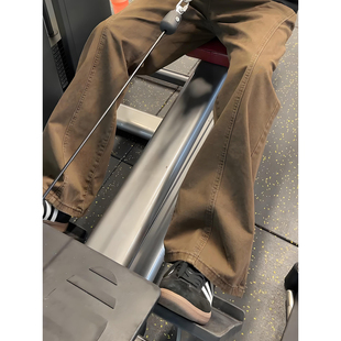 咖色斜切加绒微喇牛仔裤男款冬季美式复古裤子直筒阔腿弯刀工装裤