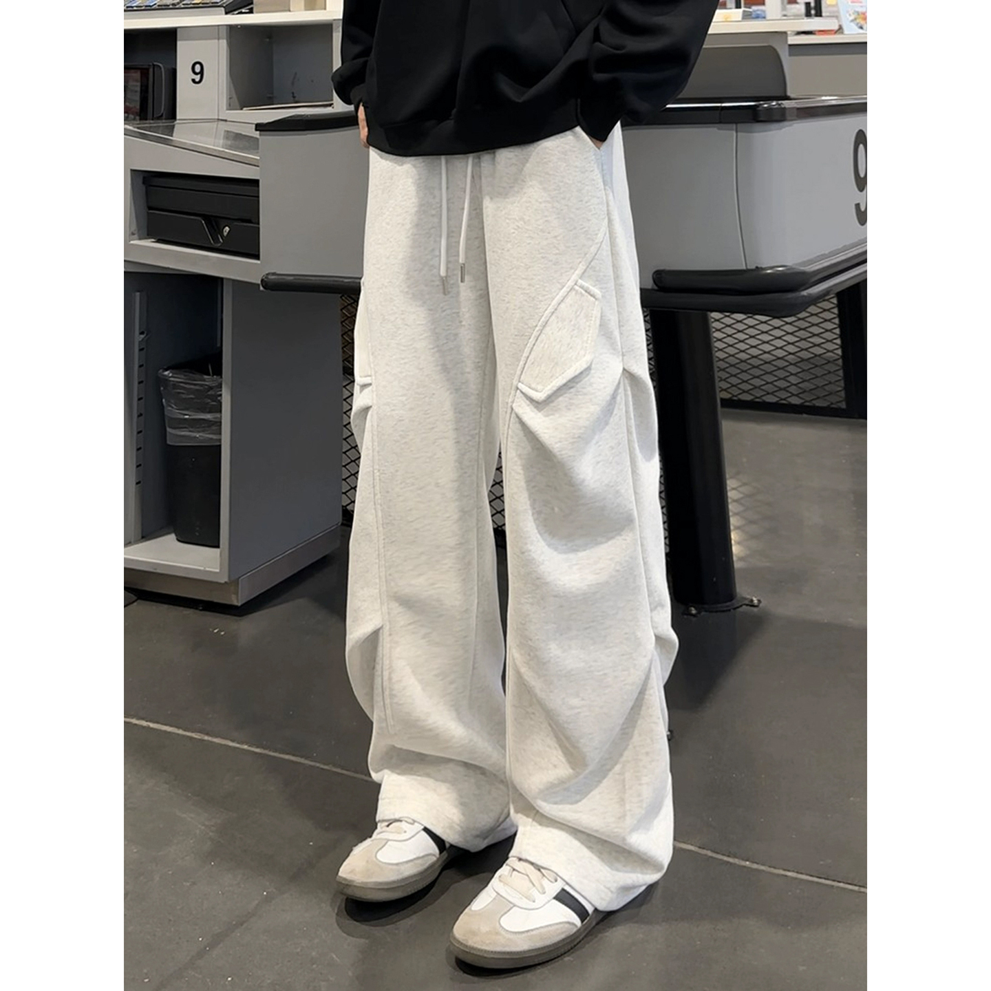 褶皱弯刀微喇卫裤男美式运动裤子