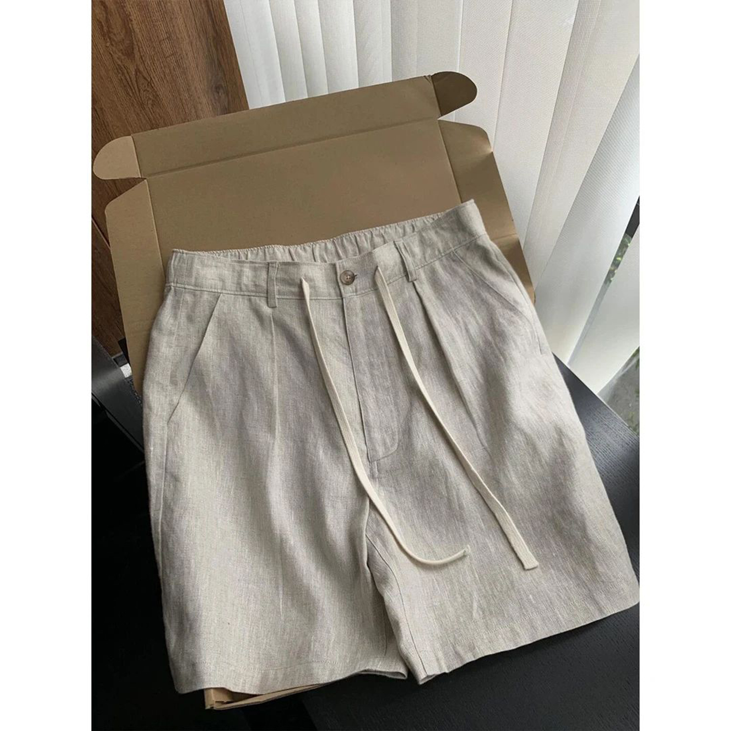 天丝亚麻短裤男抗皱宽松棉麻裤子