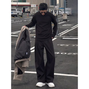 黑色弯刀加绒加厚西裤男款冬季痞帅高级感裤子直筒垂感阔腿微喇裤