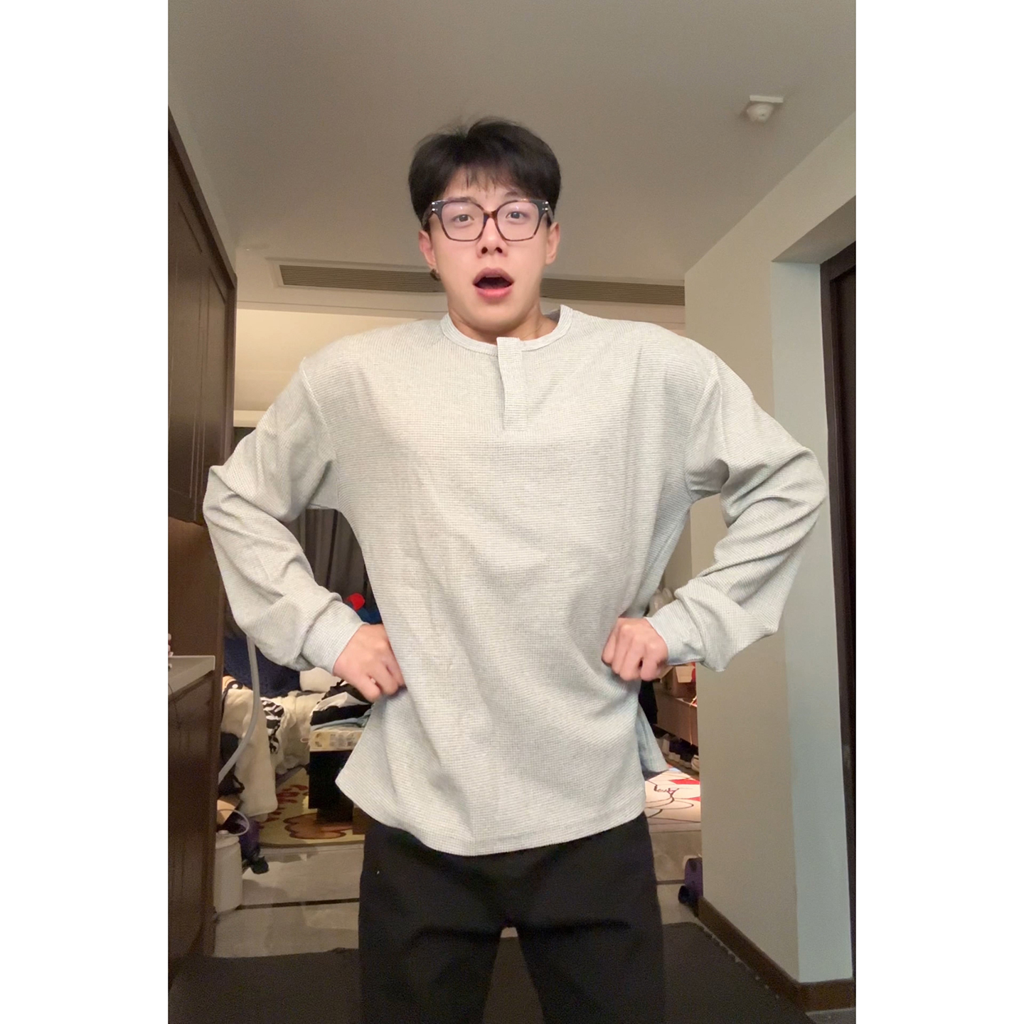 正肩长袖T恤男痞帅高级感polo衫