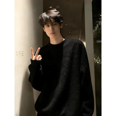 圆领加绒卫衣男春季重磅长袖t恤